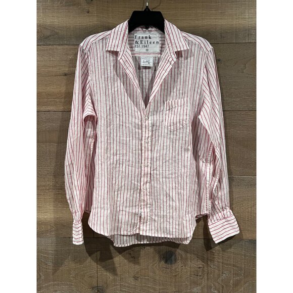 NEW FRANK & EILEEN EILEEN RELAXED BUTTON-UP SHIRT IN PINK STRIPE LINEN - Picture 4 of 10